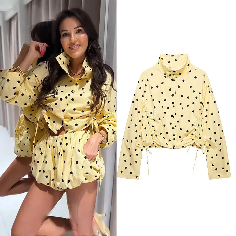 Women's Polka Dot Tie High Collar Jacket