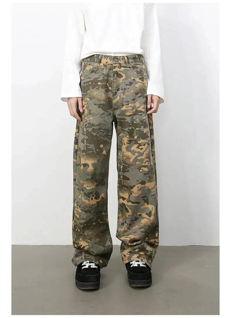 Men's Camouflage Wide Leg Denim Pants
