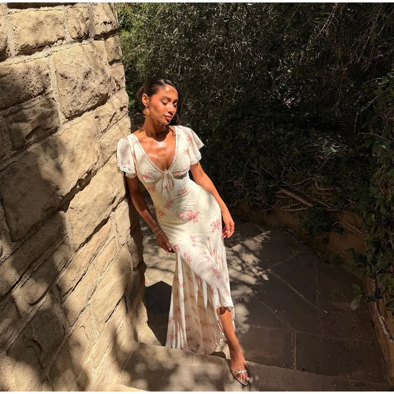 Women's Floral Puff Sleeve Maxi Dress