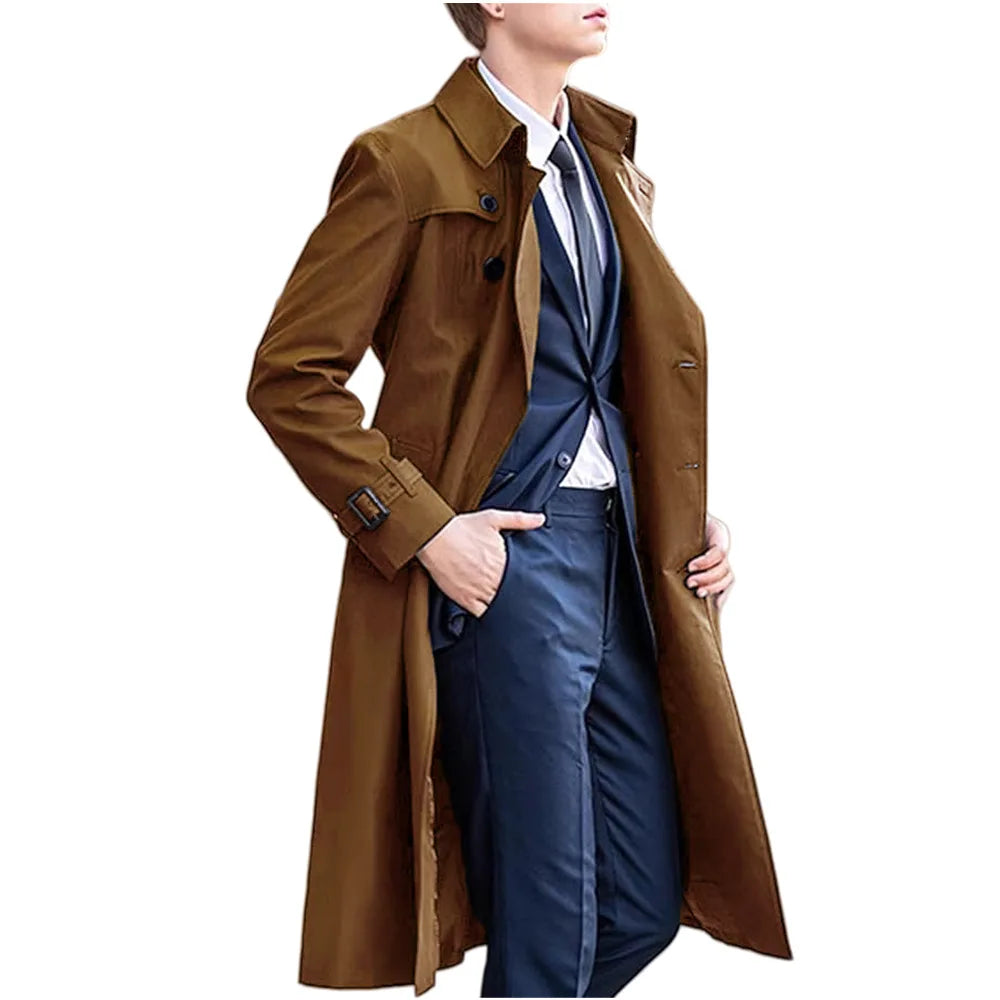 Men's Double-Breasted Mid-Length Trench Coat