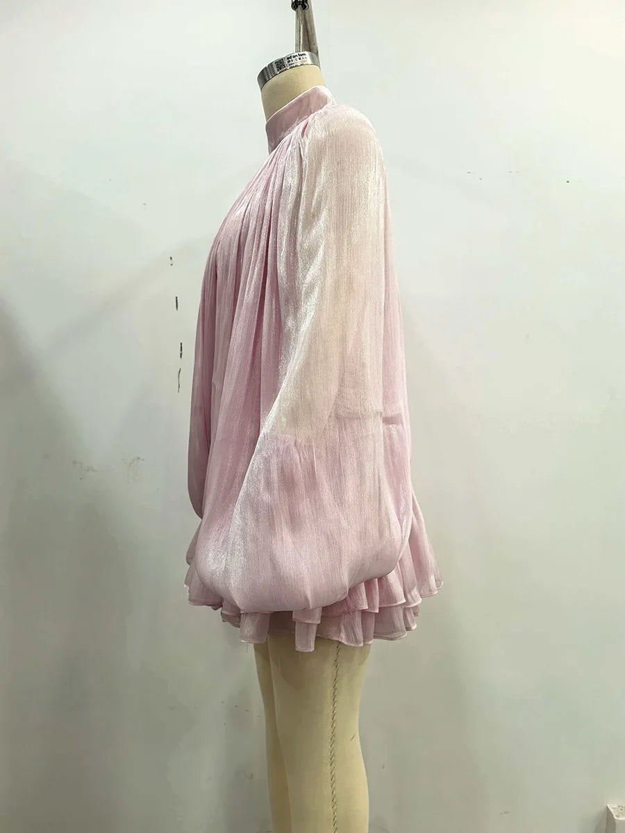 Women's Shirring Stand Neck Two-Piece Set