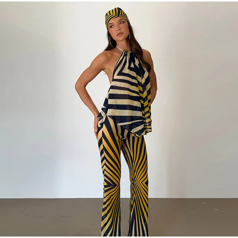 Women's Halter Backless Top and Flared Pants Set