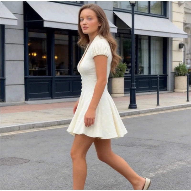 Women's Polka Dot Puff Sleeve Mini Dress