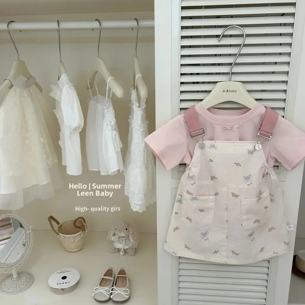 Korean Style Girls Romper Skirt Set Spring Summer Baby Rabbit Trendy Two-Piece Outfit Cotton Material Child Fashion