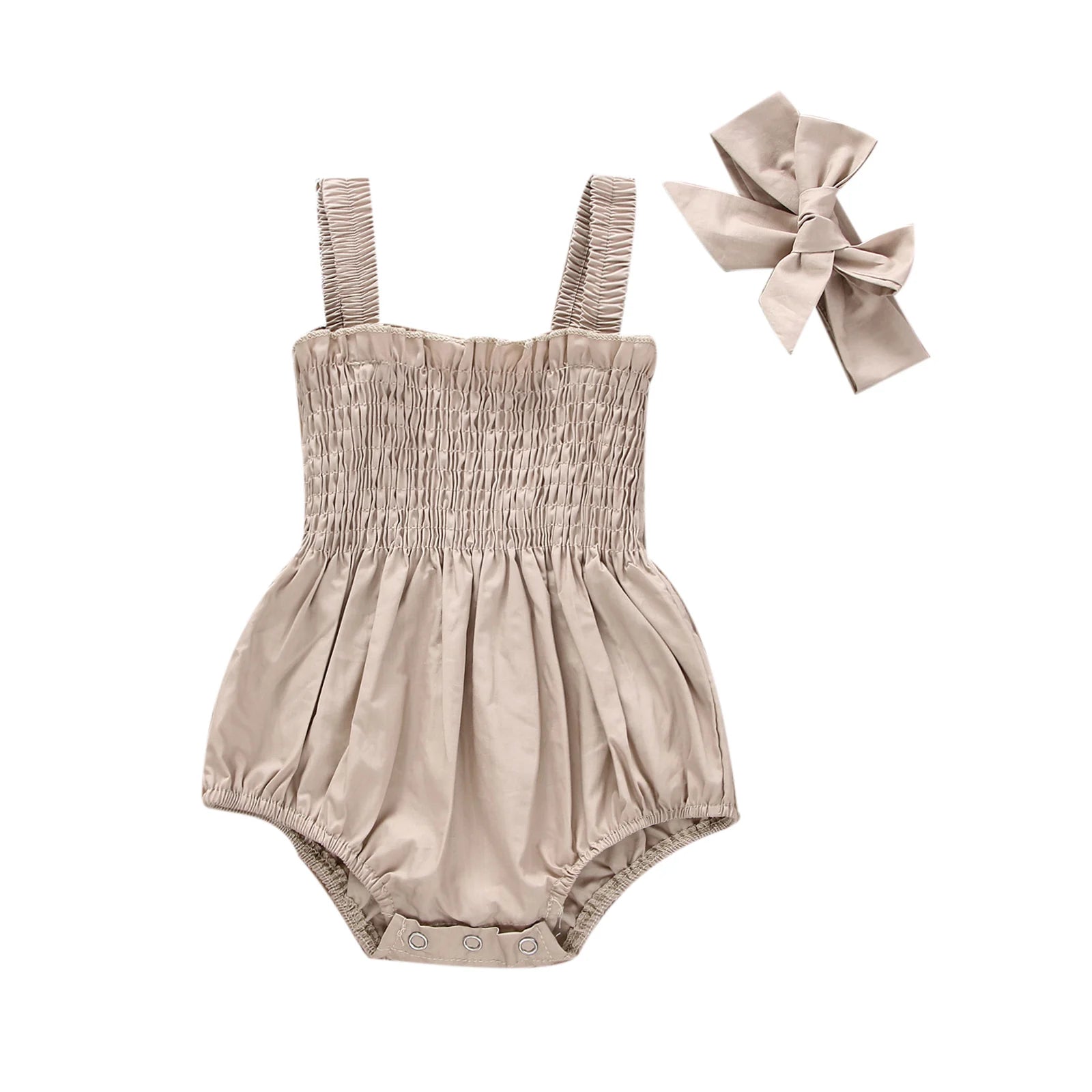 Citgeett Summer Infant Baby Girls Jumpsuit Outfit Solid Color Casual Sleeveless Suspender Jumpsuit Headband Clothes