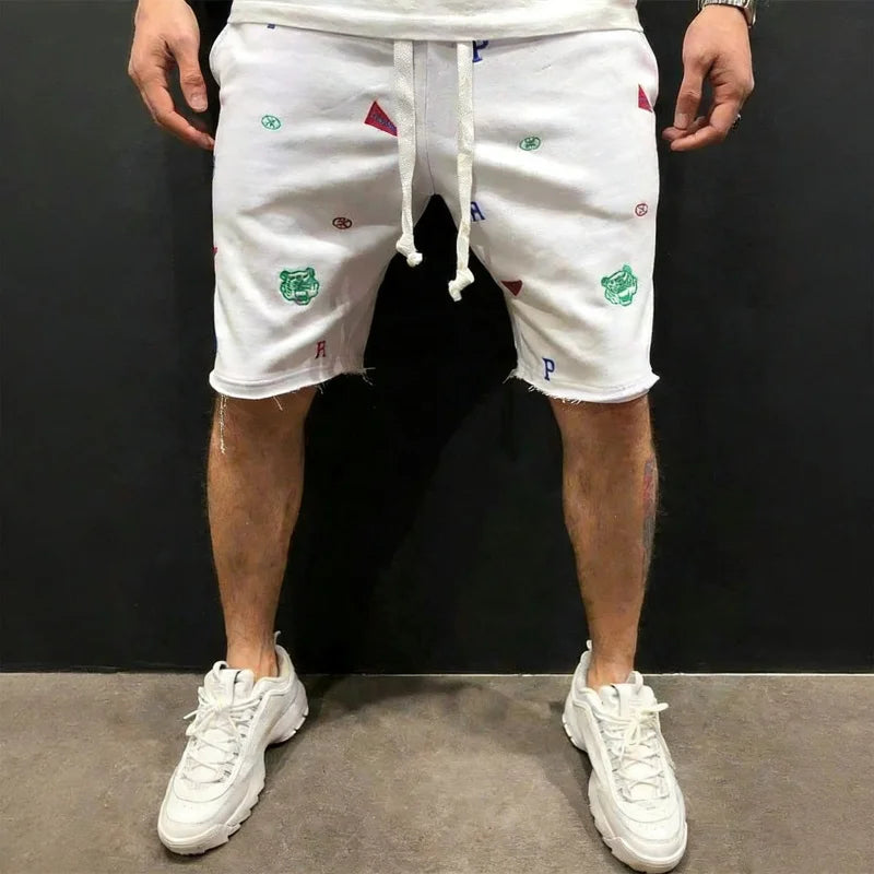 Men's Embroidered Tiger Head Cotton Shorts