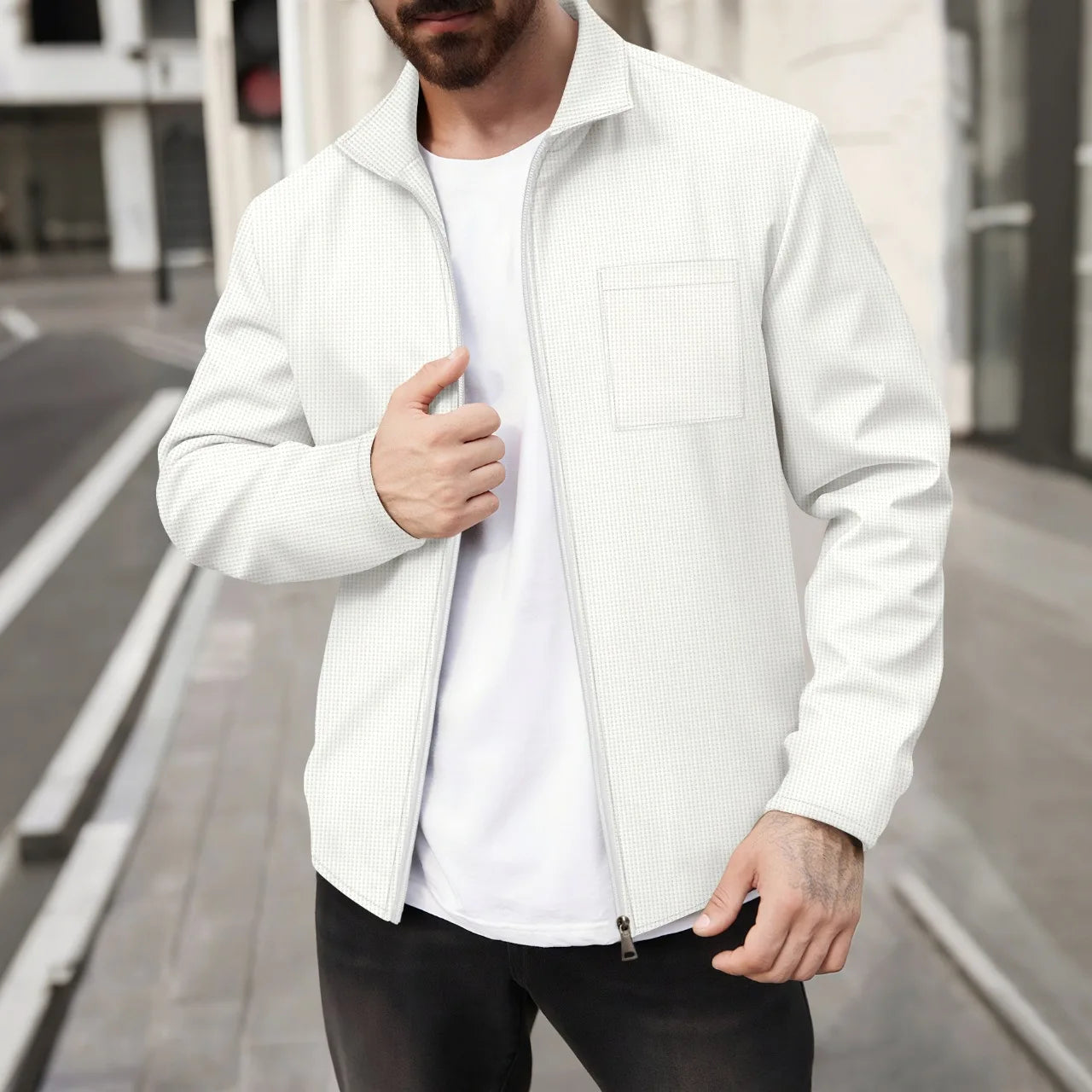 Men's Waffle Knit Slim Fit Cardigan Jacket