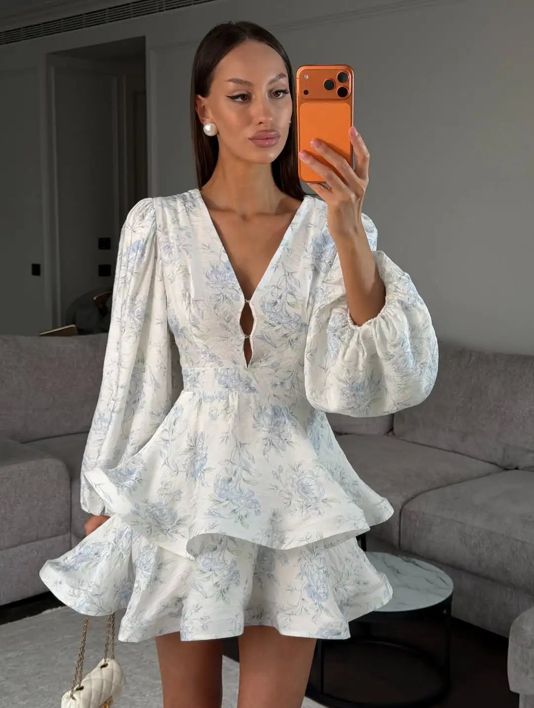 Women's Floral Waist-Cinched Mini Dress