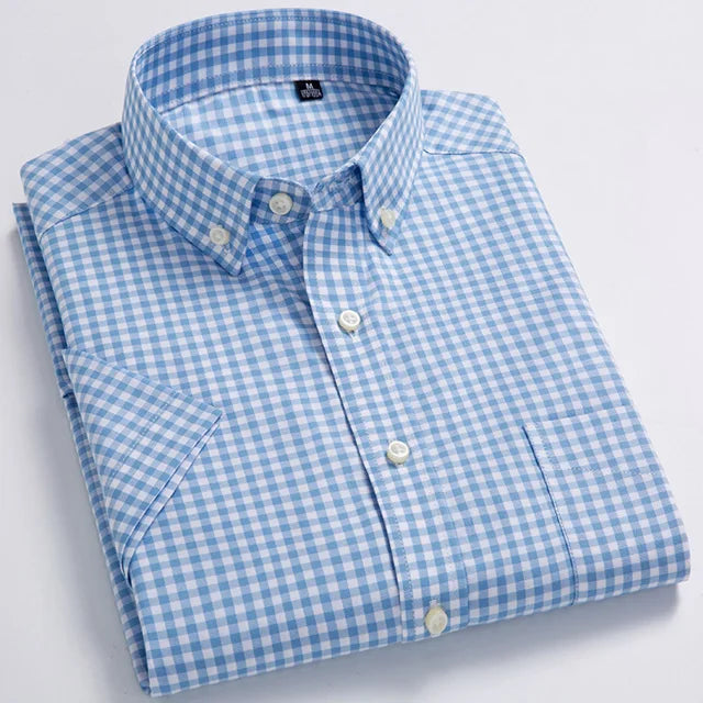 Men's Plaid Gingham Short Sleeve Shirt