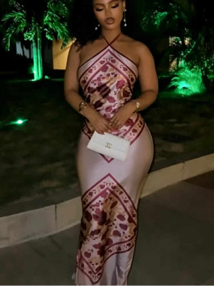 Women's Floral Satin Slim Bodycon Dress