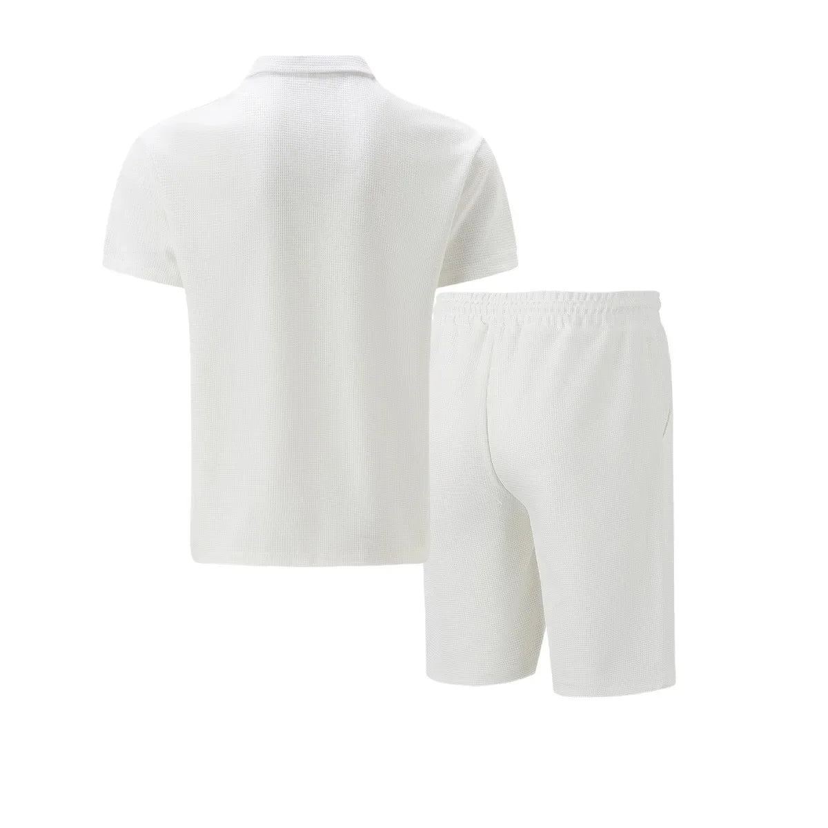 Men's Summer Waffle Short-Sleeve Suit Shorts Zip-Up Lapel Solid Color Two Sets Europe And US Style 2026