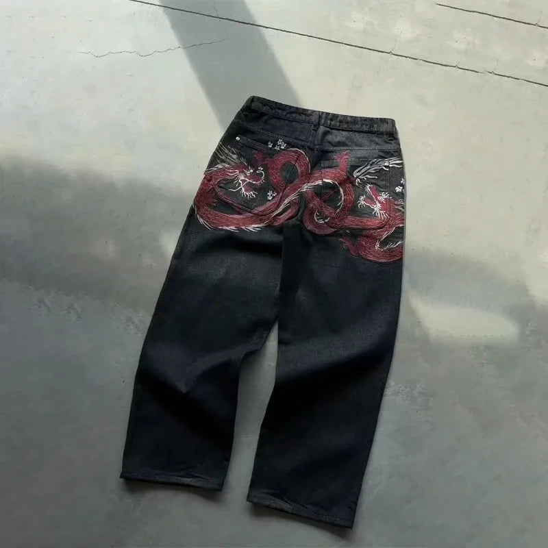 Y2K Baggy Embroidered Wide Leg Jeans
