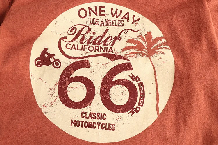 American Retro Motorcycle Print T-Shirt