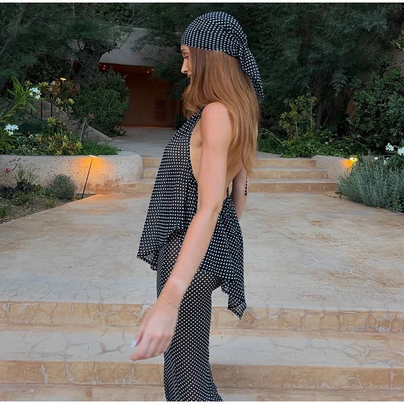 Women's Halter Backless Top and Flared Pants Set