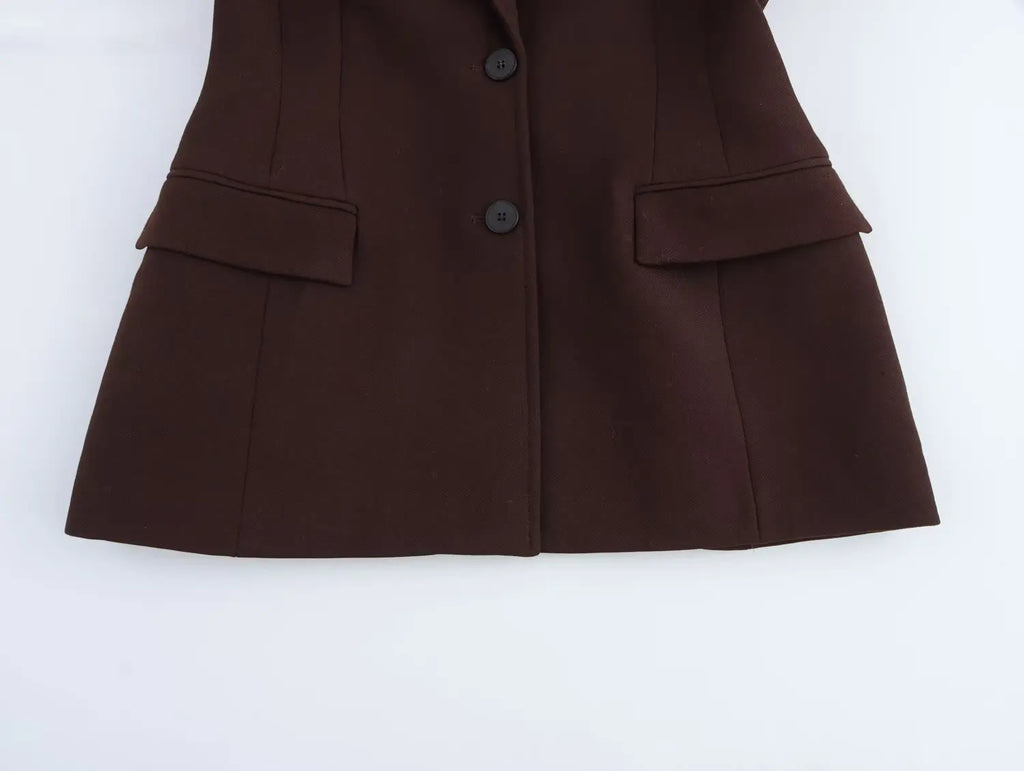 KONDALA Women Fall Vintage Elegant Blazer Lapel Cinched-Waist Brown Blazer 2025 Autumn Fashion High Street Commute Lady Suit