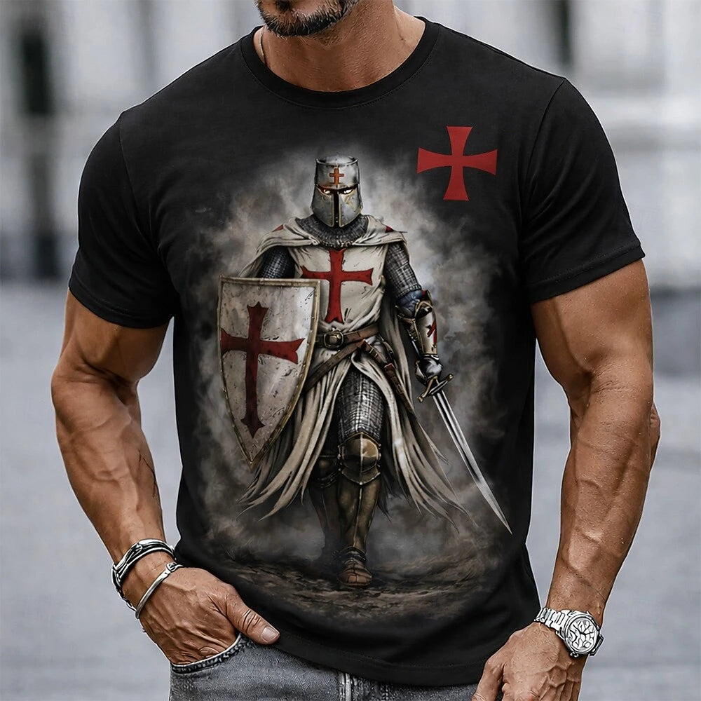 Funny Crusader Knights 3D Print Men's T Shirts Hip Hop Trend Vintage Clothes Casual O-neck Short Sleeve Tops Summer Loose Tees