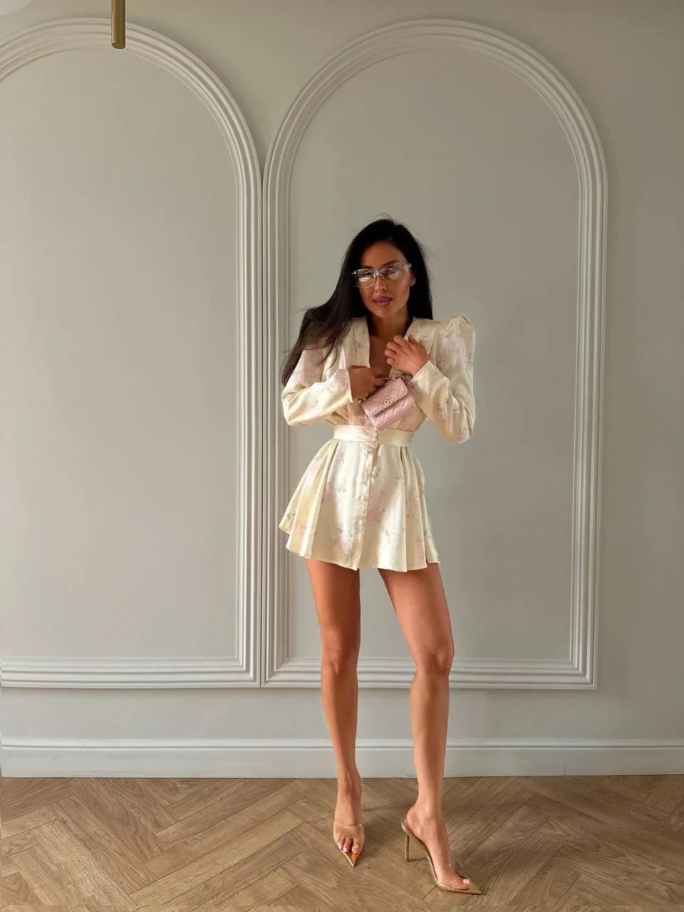 Women's Floral Waist-Cinched Mini Dress