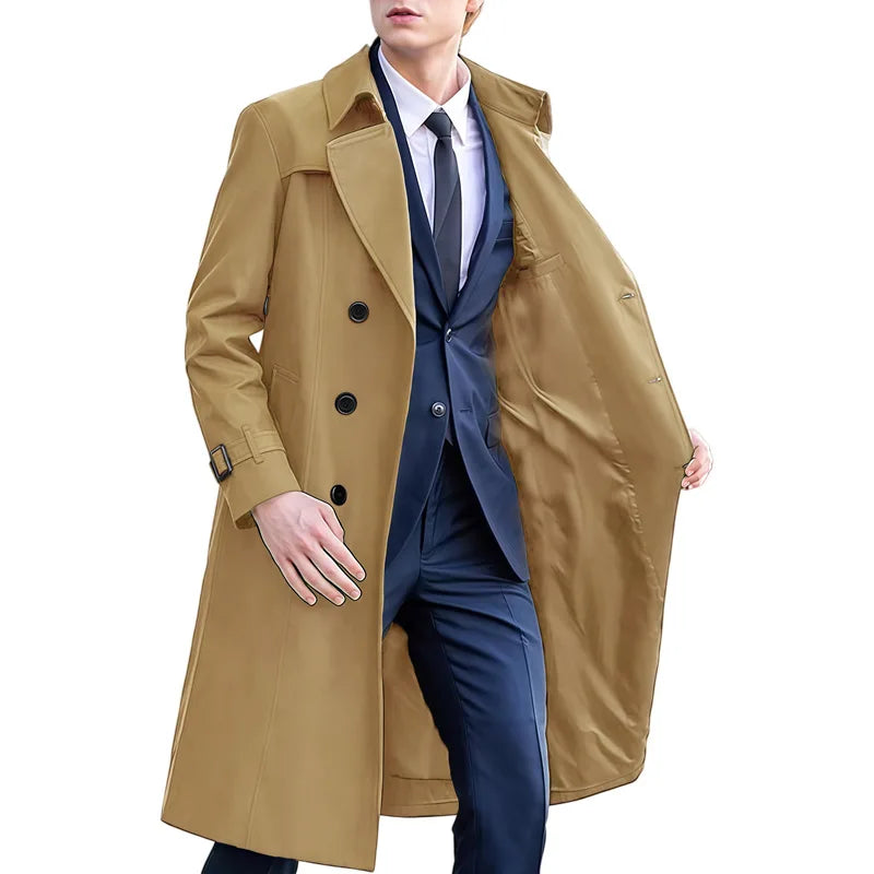 Men's Double-Breasted Mid-Length Trench Coat