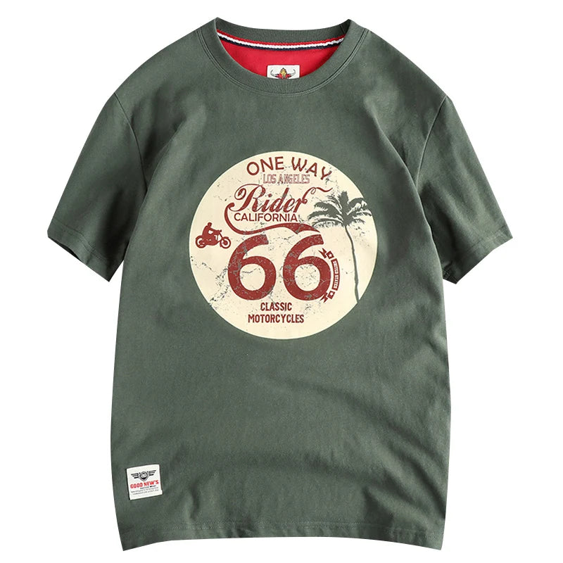 American Retro Motorcycle Print T-Shirt