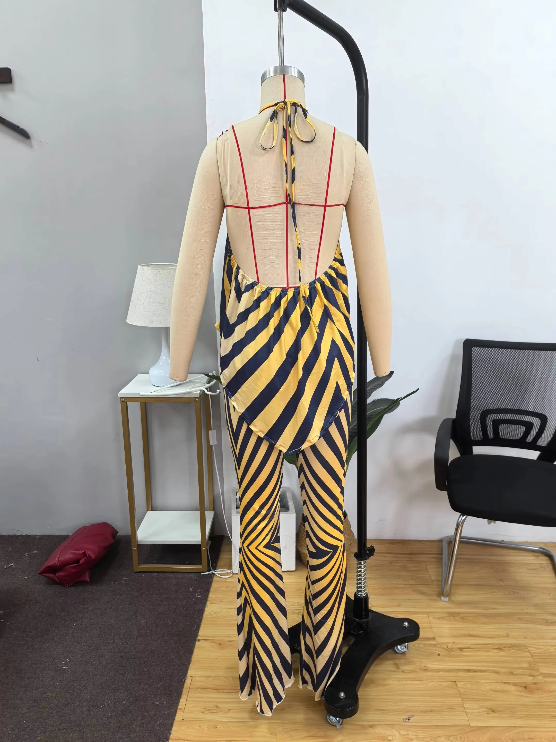 Women's Halter Backless Top and Flared Pants Set