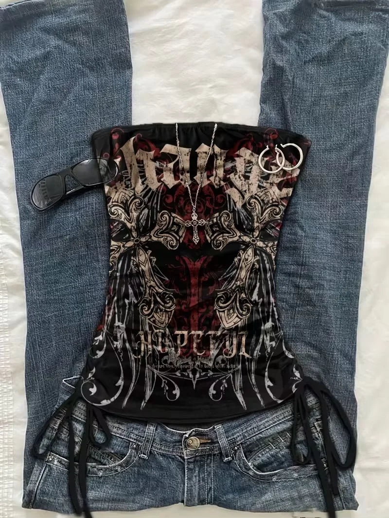 Women's Short Top, Summer Fashion Vacation Slim Fit Retro Printed Vest