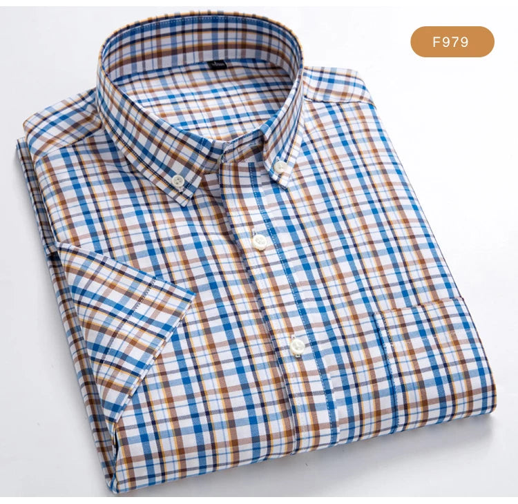 Men's Plaid Gingham Short Sleeve Shirt
