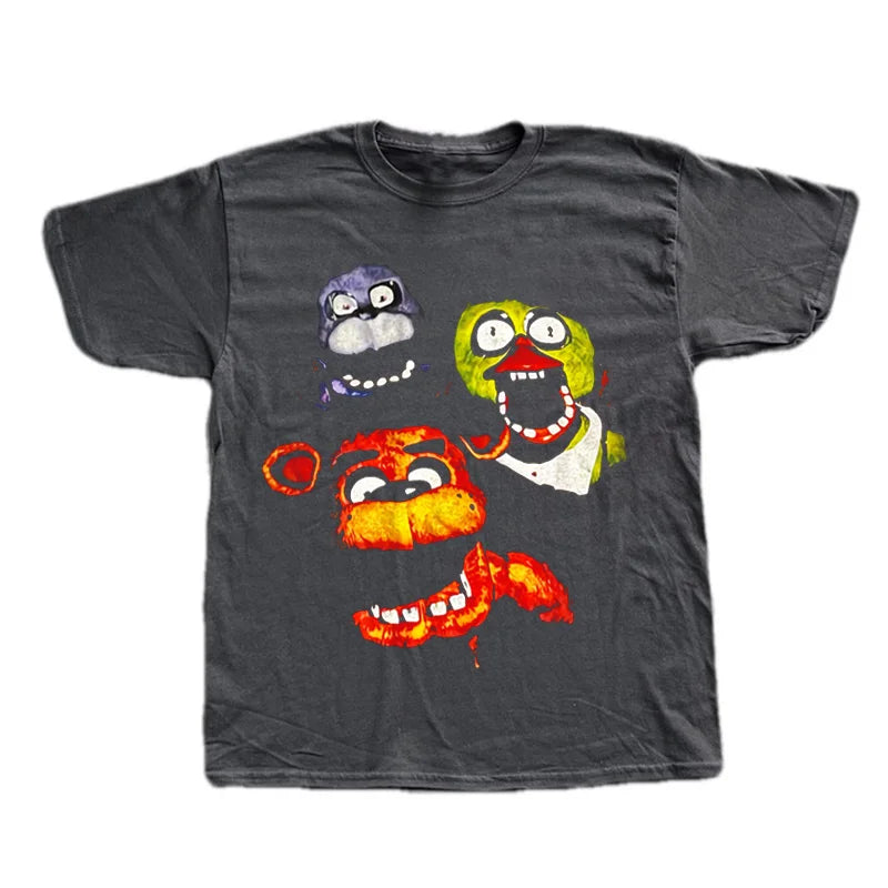 Y2K Punk Washed Cartoon Graphic T-Shirt