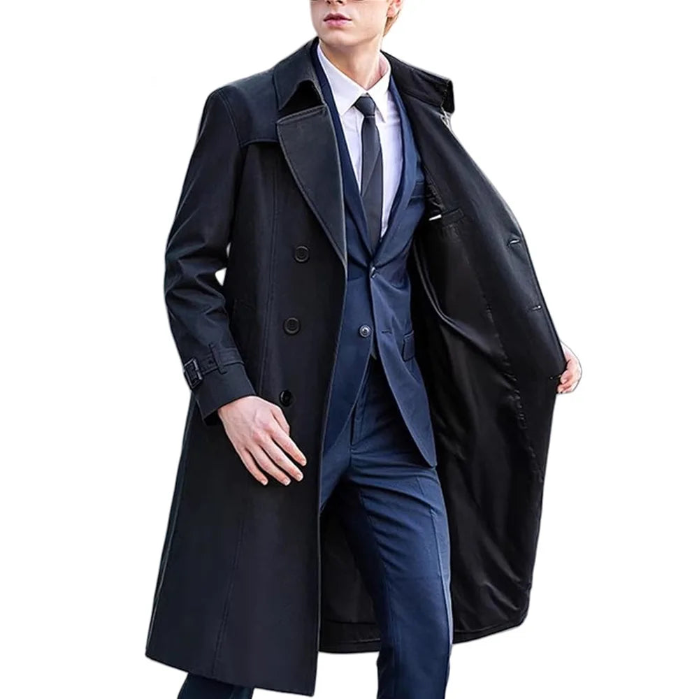 Men's Double-Breasted Mid-Length Trench Coat