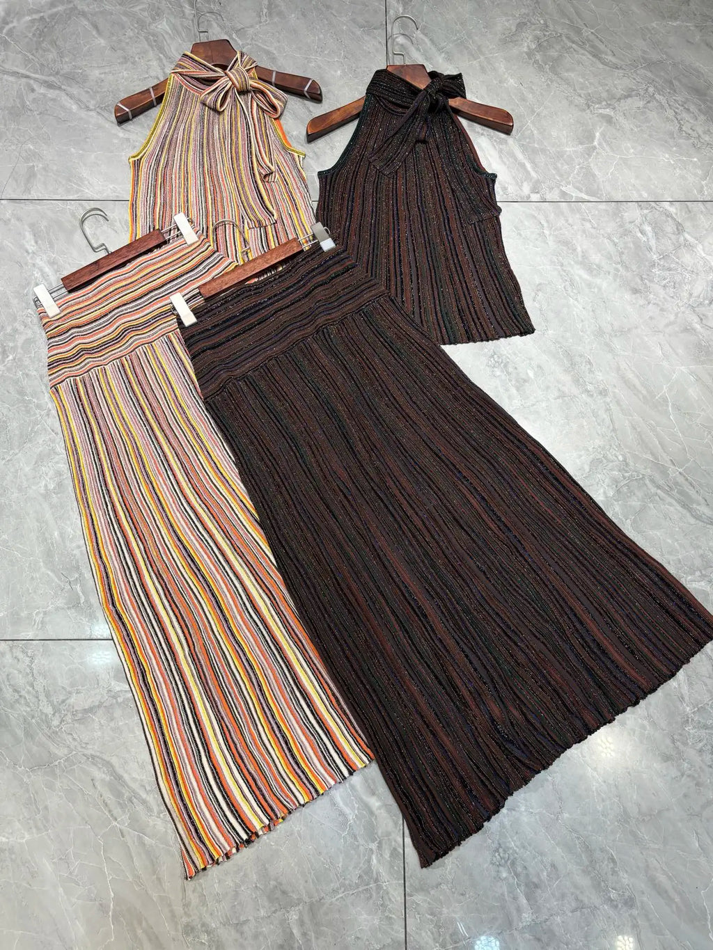 Women's Sequin Striped Knit Vest and Skirt Set
