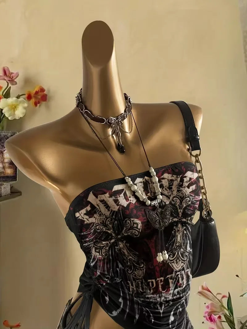 Women's Short Top, Summer Fashion Vacation Slim Fit Retro Printed Vest