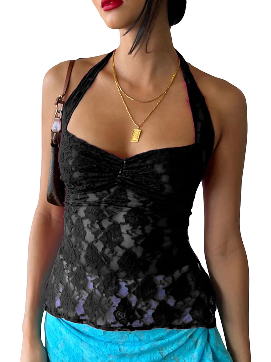 Women's Lace V-Neck Sleeveless Tank Top
