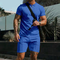 Summer New Men's Suit Fashion Printing Lapel Zipper 2 Piece Set Short-sleeved T-shirt and Shorts Sportswear Beach Suit