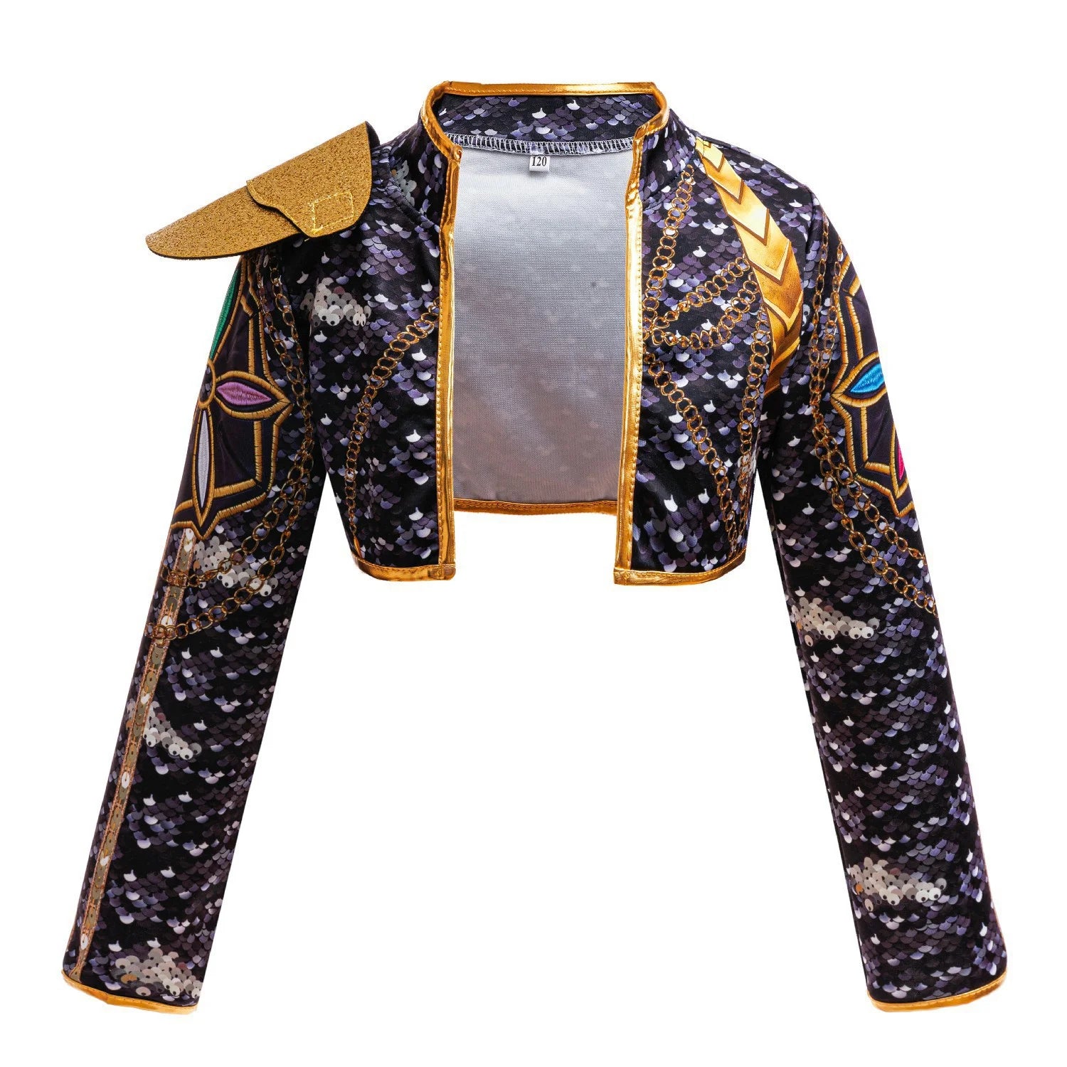 Girls Sequin Hip Hop Dance Outfit Set Crop Top Jacket Shorts with Purple Braid Wig Kids Jazz Stage Costume