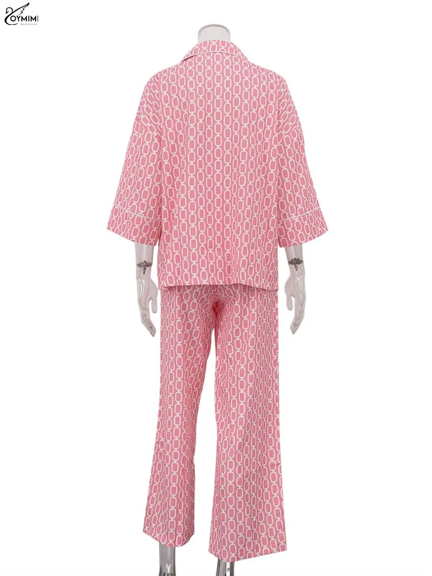 Women's Pink Print Shirt and Trousers Set