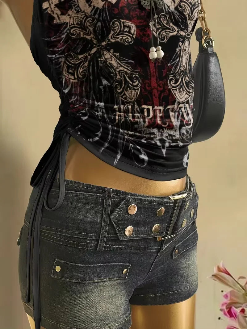 Women's Short Top, Summer Fashion Vacation Slim Fit Retro Printed Vest