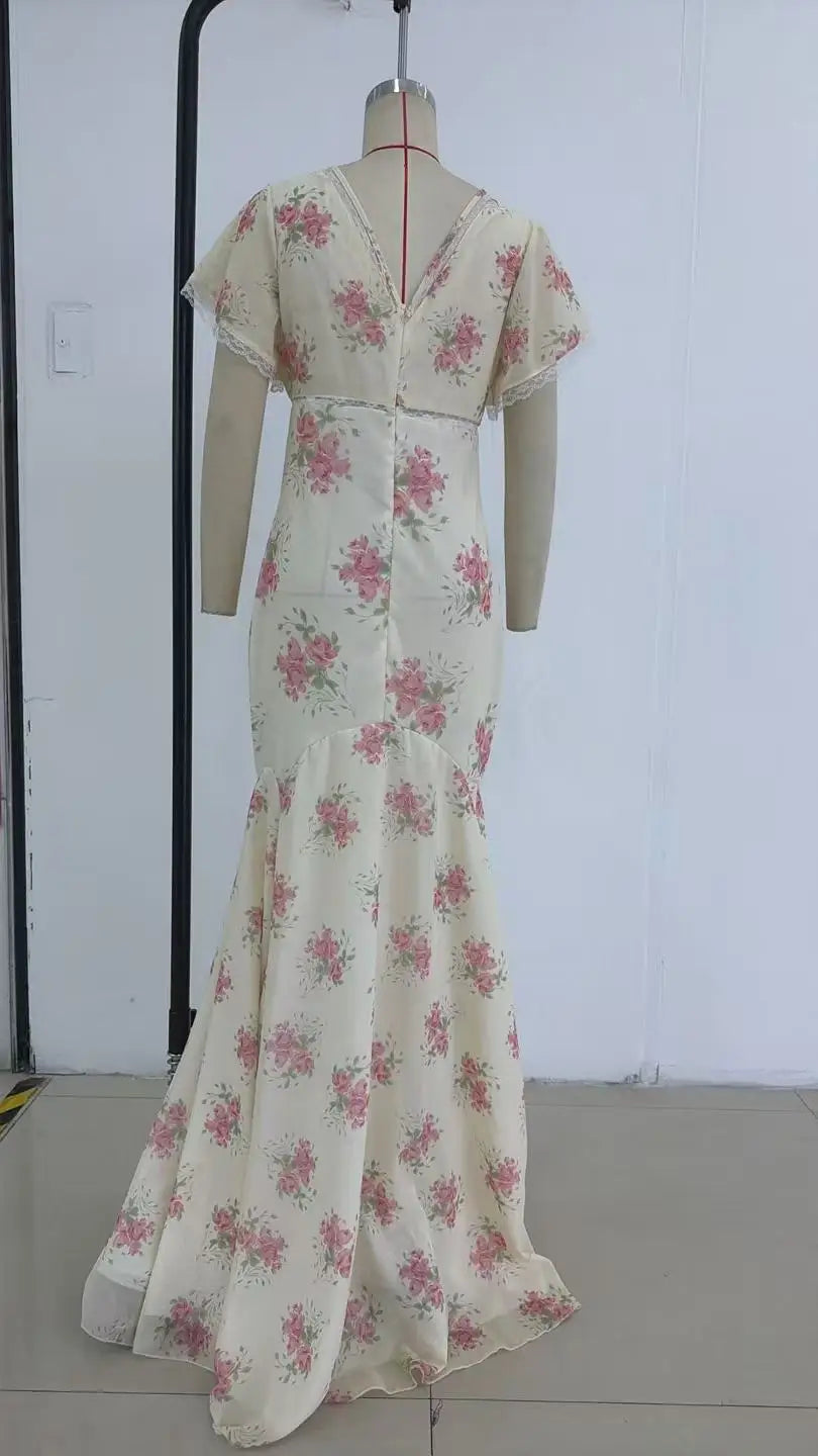 Women's Floral Puff Sleeve Maxi Dress