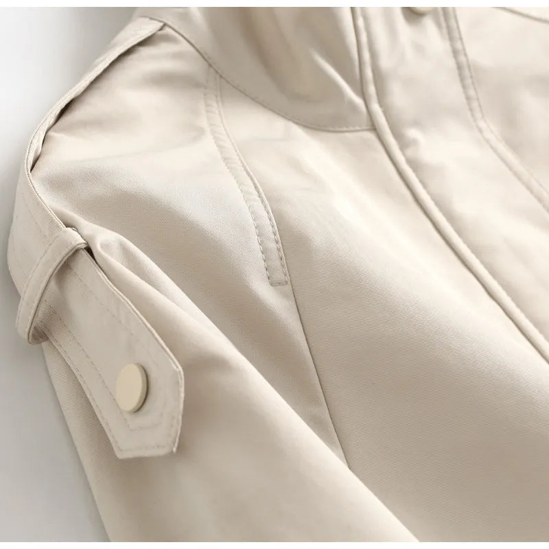 Women's Lace Trim Stand Collar Trench Coat