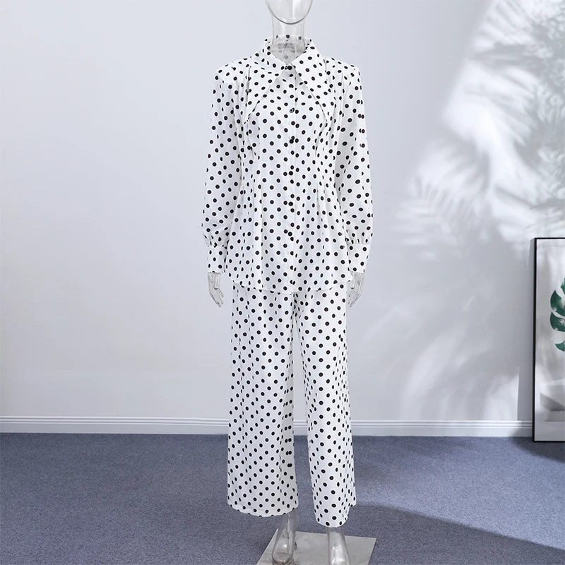 Women's Dot Shirt and Wide Leg Pants Set
