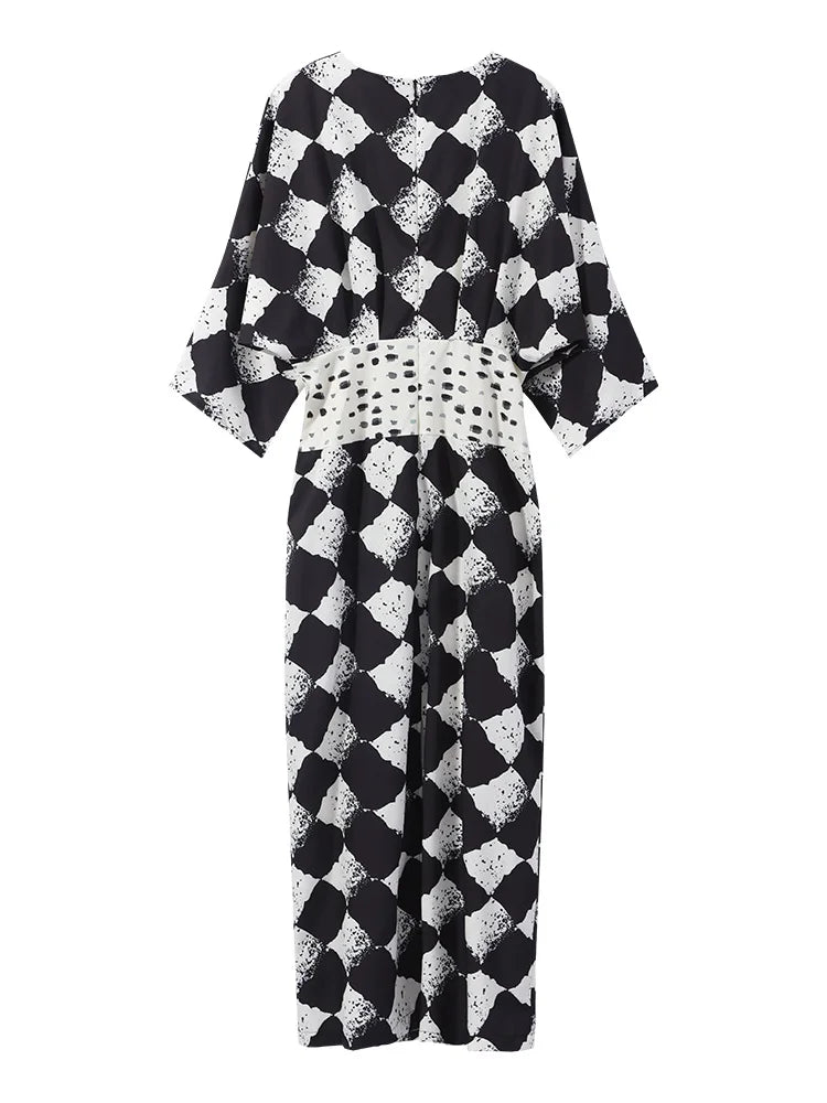 Women's Plaid Batwing Sleeve Maxi Dress