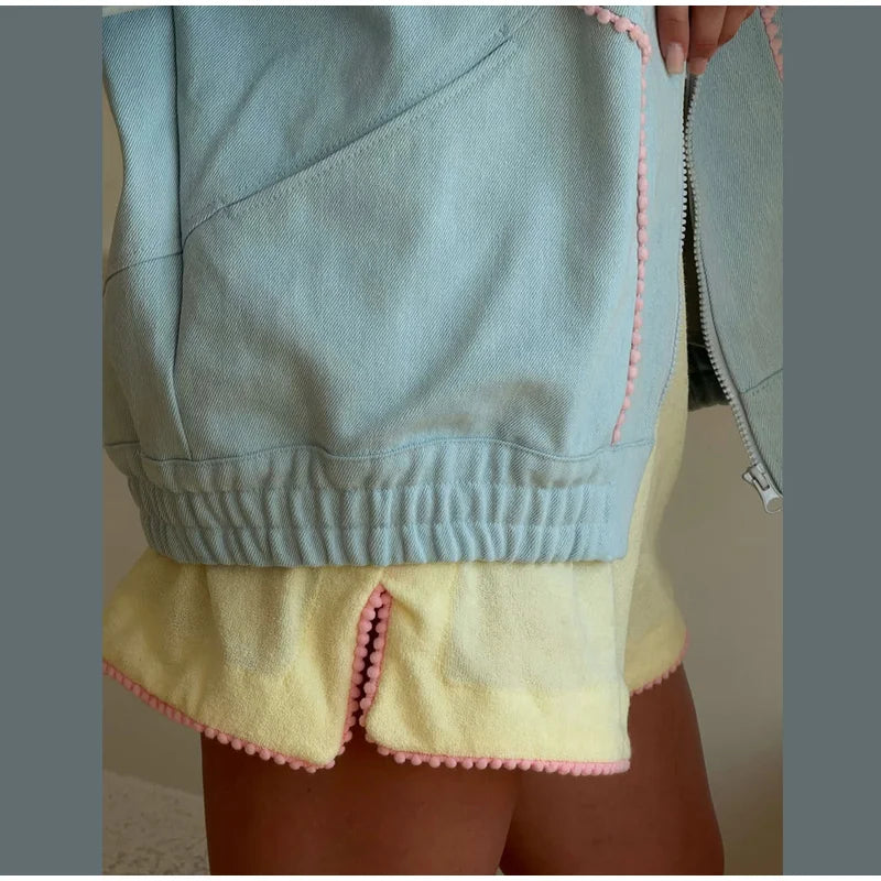 Women's Denim Stand Collar Bomber Jacket