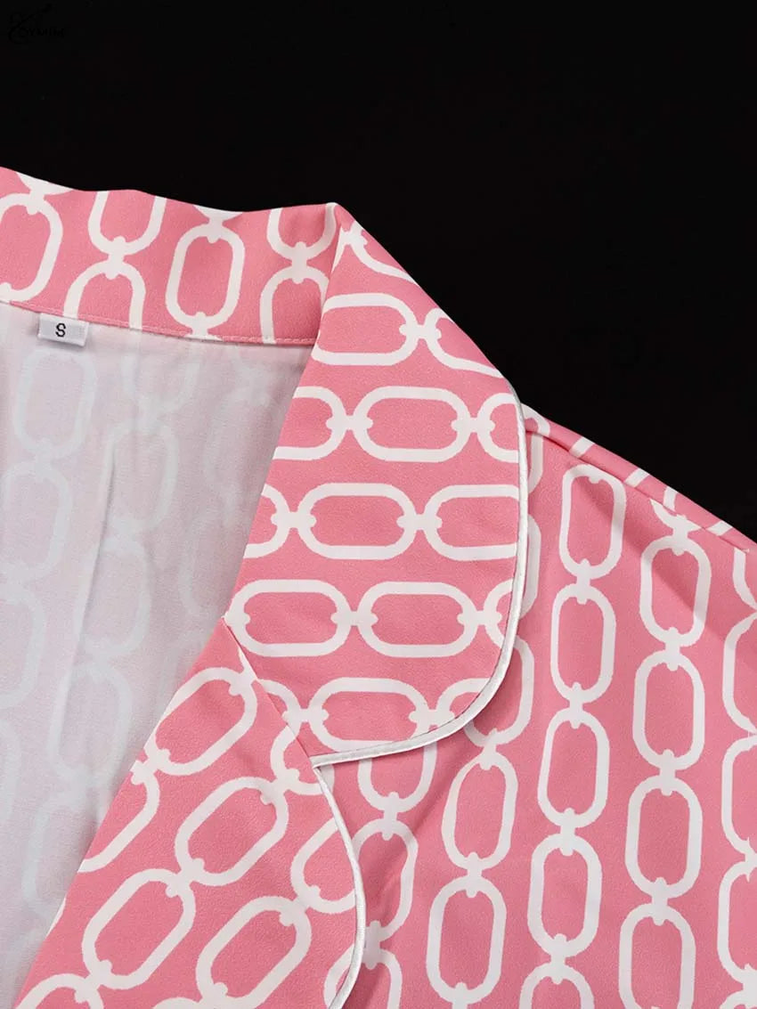 Women's Pink Print Shirt and Trousers Set