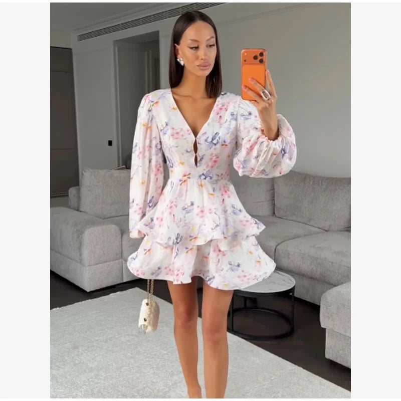 Women's Floral Waist-Cinched Mini Dress