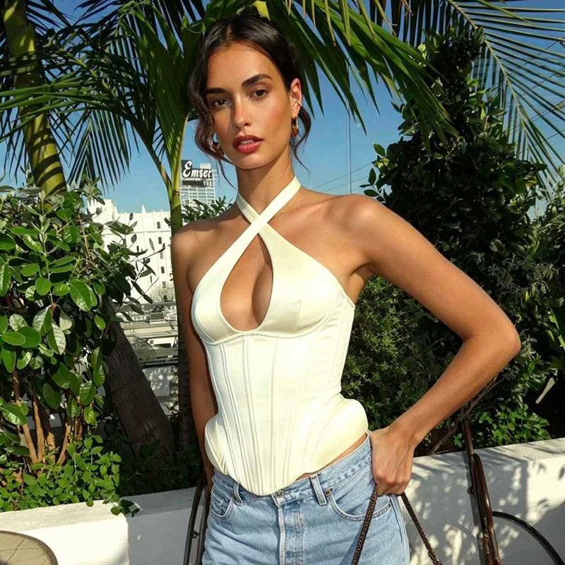 Women's Halter Lace-Up Backless Tank Top