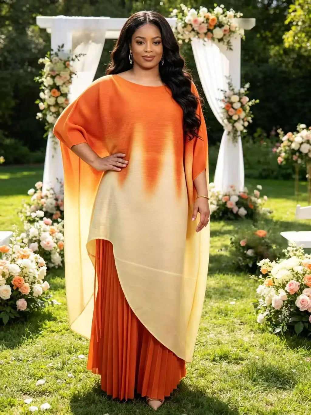 Miayke 2026 New Bat Sleeve Fashion Loose Drawstring Gradual Change Top Wide Leg Pants Loose Two-piece Set Women's Clothing