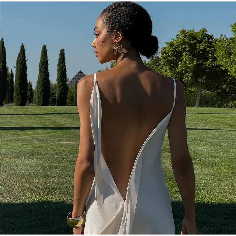 Women's Backless Satin V-Neck Sling Sundress