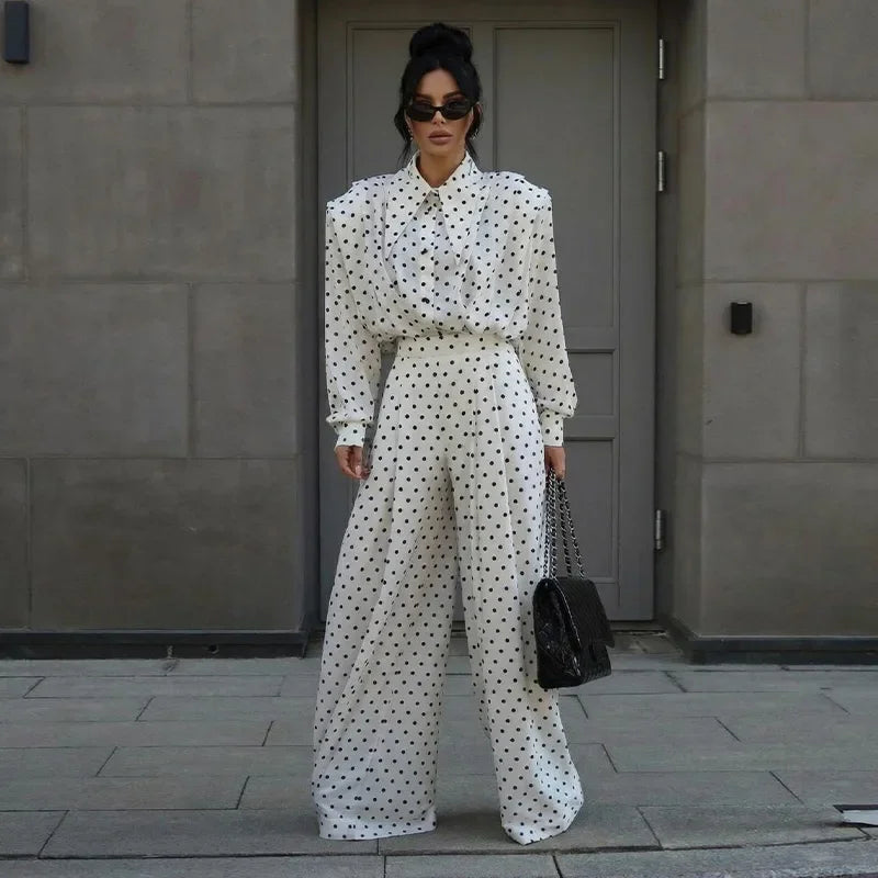 Women's Dot Shirt and Wide Leg Pants Set