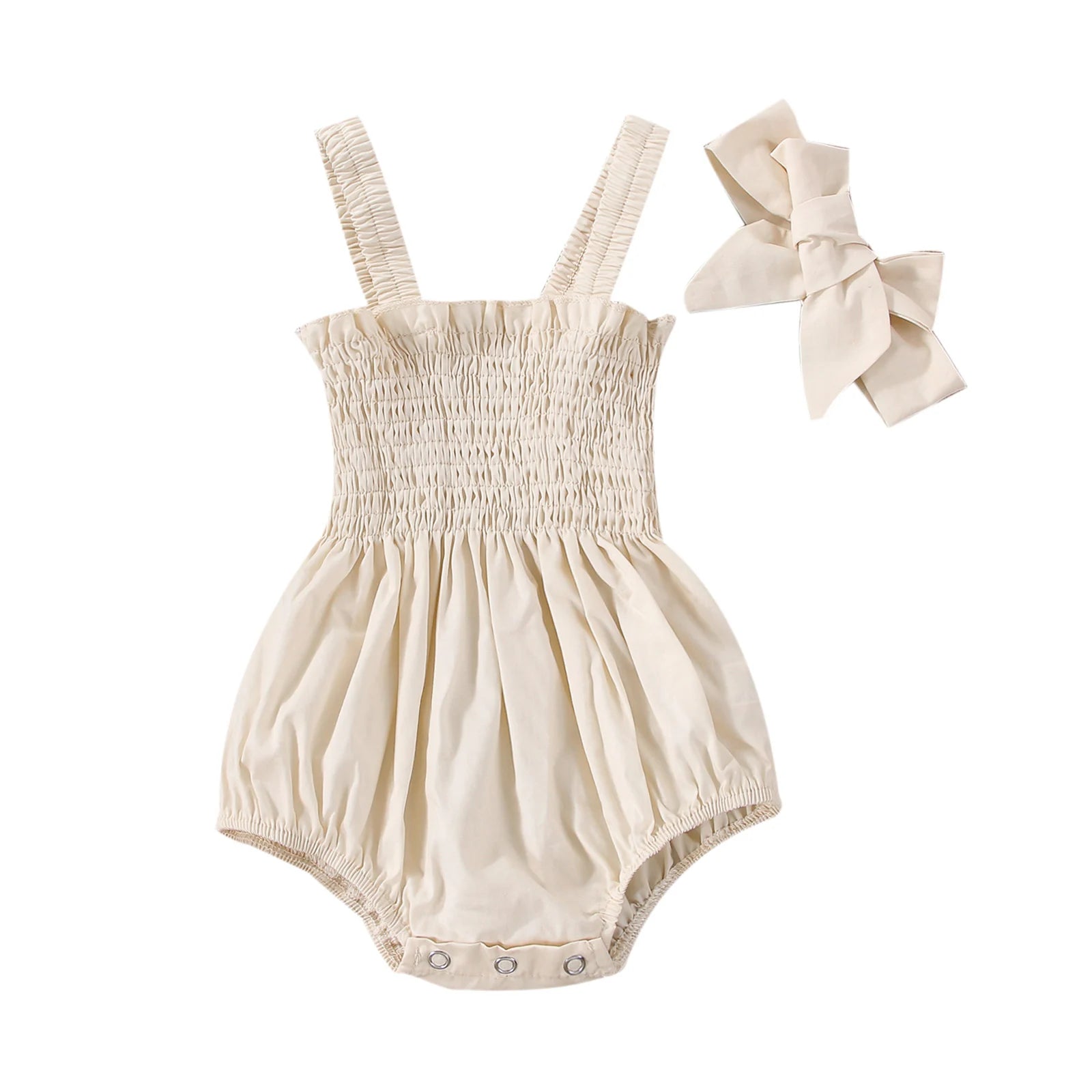 Citgeett Summer Infant Baby Girls Jumpsuit Outfit Solid Color Casual Sleeveless Suspender Jumpsuit Headband Clothes