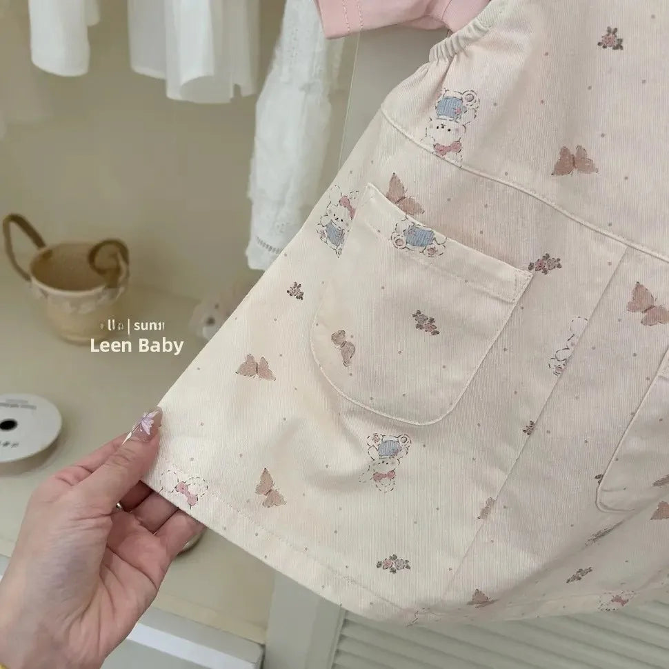 Korean Style Girls Romper Skirt Set Spring Summer Baby Rabbit Trendy Two-Piece Outfit Cotton Material Child Fashion