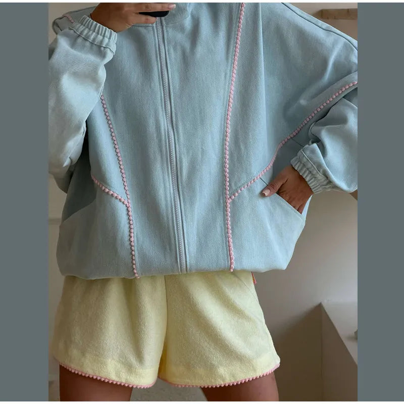 Women's Denim Stand Collar Bomber Jacket