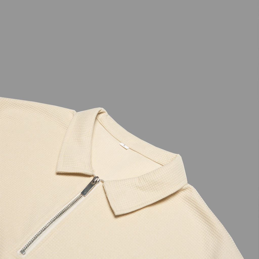 Men's Summer Waffle Short-Sleeve Suit Shorts Zip-Up Lapel Solid Color Two Sets Europe And US Style 2026